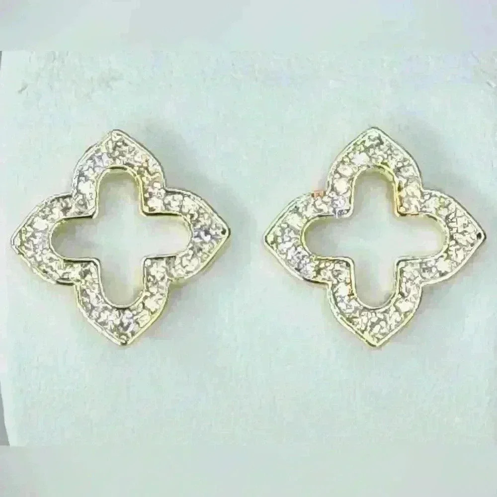 Gold Quatrefoil Pave Earrings